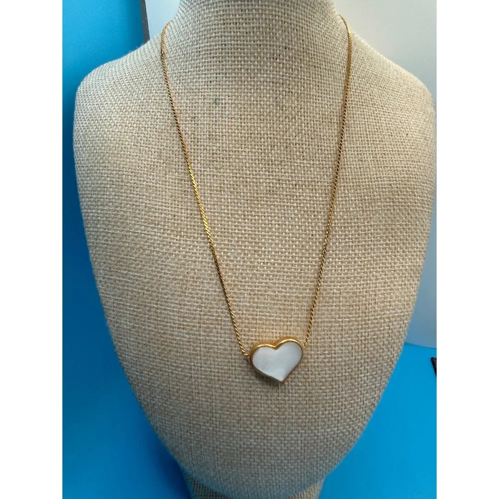 Sarah‎ Coventry Vintage Gold Tone Reversible Heart Mother of Pearl Necklace 16